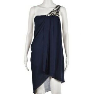 Adam by Adam Lippes Navy 100% Silk One Shoulder Dress Sz 4